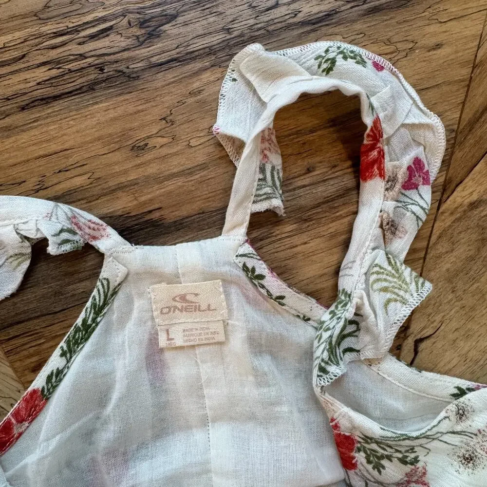 NWT O'Neill Ashley Floral High-Low Dress Girls L White Sundress Cotton Lined